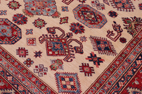 handmade Geometric Super Kazak Beige Red Hand Knotted RECTANGLE 100% WOOL area rug 8' x 10'