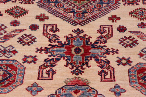 handmade Geometric Super Kazak Beige Red Hand Knotted RECTANGLE 100% WOOL area rug 8' x 10'