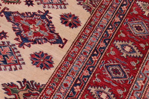 handmade Geometric Super Kazak Beige Red Hand Knotted RECTANGLE 100% WOOL area rug 8' x 10'