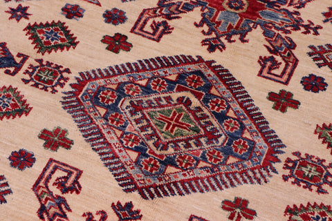 handmade Geometric Super Kazak Beige Red Hand Knotted RECTANGLE 100% WOOL area rug 8' x 10'
