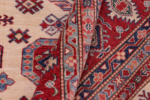 handmade Geometric Super Kazak Beige Red Hand Knotted RECTANGLE 100% WOOL area rug 8' x 10'