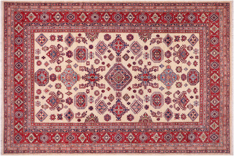 handmade Geometric Super Kazak Beige Red Hand Knotted RECTANGLE 100% WOOL area rug 8' x 10'