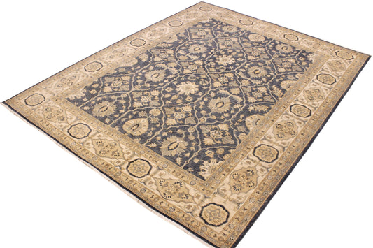 handmade Transitional Kafkaz Bluish Gray Ivory Hand Knotted RECTANGLE 100% WOOL area rug 8' x 10'