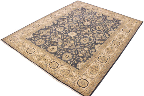 handmade Transitional Kafkaz Bluish Gray Ivory Hand Knotted RECTANGLE 100% WOOL area rug 8' x 10'