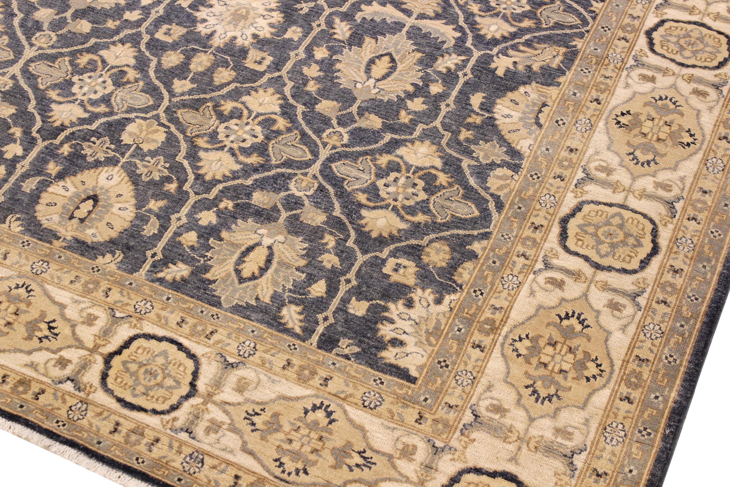 handmade Transitional Kafkaz Bluish Gray Ivory Hand Knotted RECTANGLE 100% WOOL area rug 8' x 10'