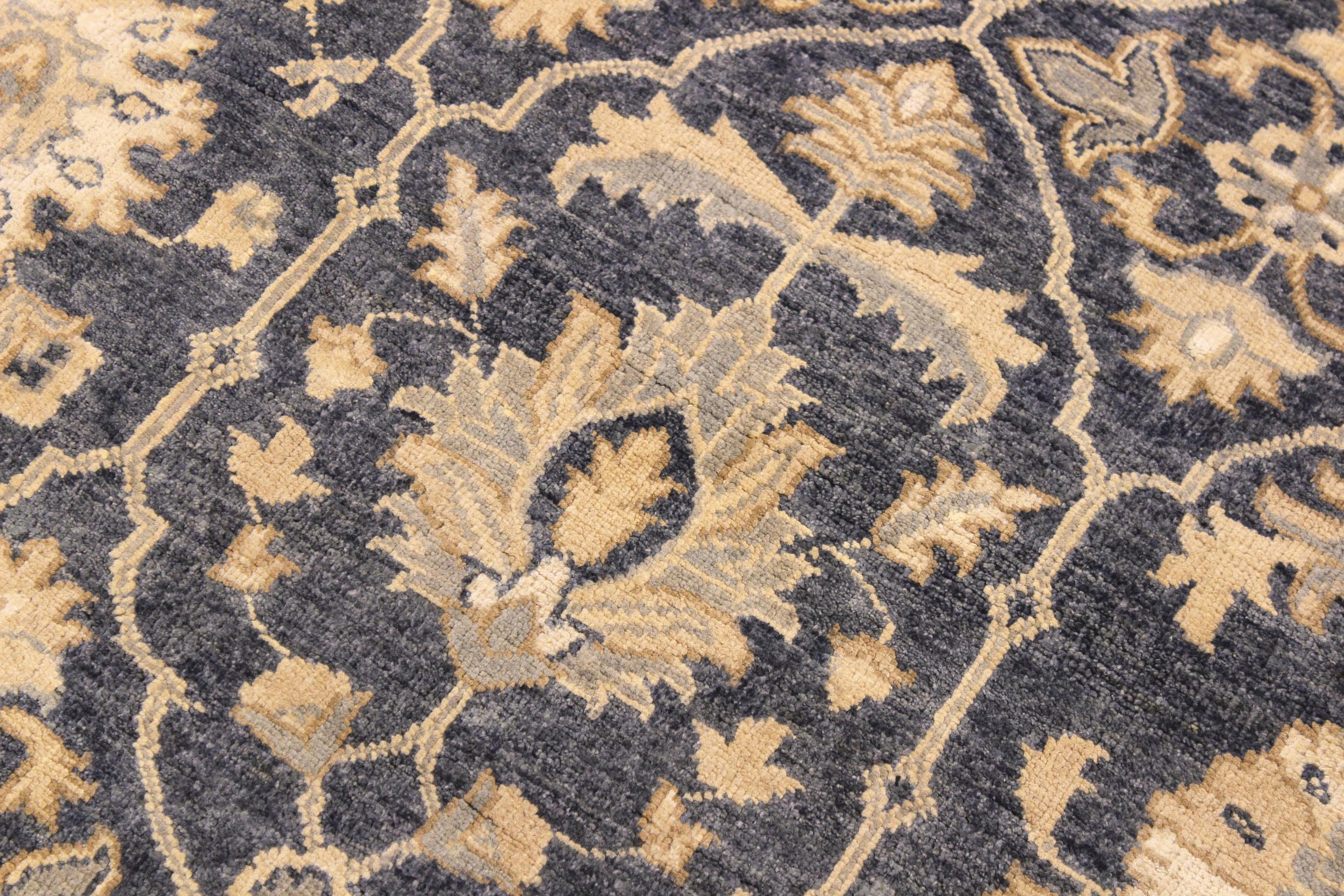 handmade Transitional Kafkaz Bluish Gray Ivory Hand Knotted RECTANGLE 100% WOOL area rug 8' x 10'