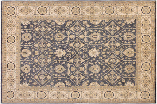 handmade Transitional Kafkaz Bluish Gray Ivory Hand Knotted RECTANGLE 100% WOOL area rug 8' x 10'