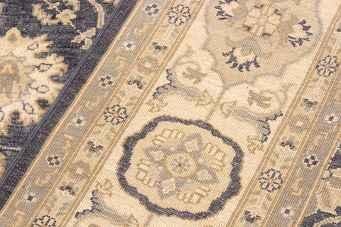handmade Transitional Kafkaz Bluish Gray Ivory Hand Knotted RECTANGLE 100% WOOL area rug 8' x 10'
