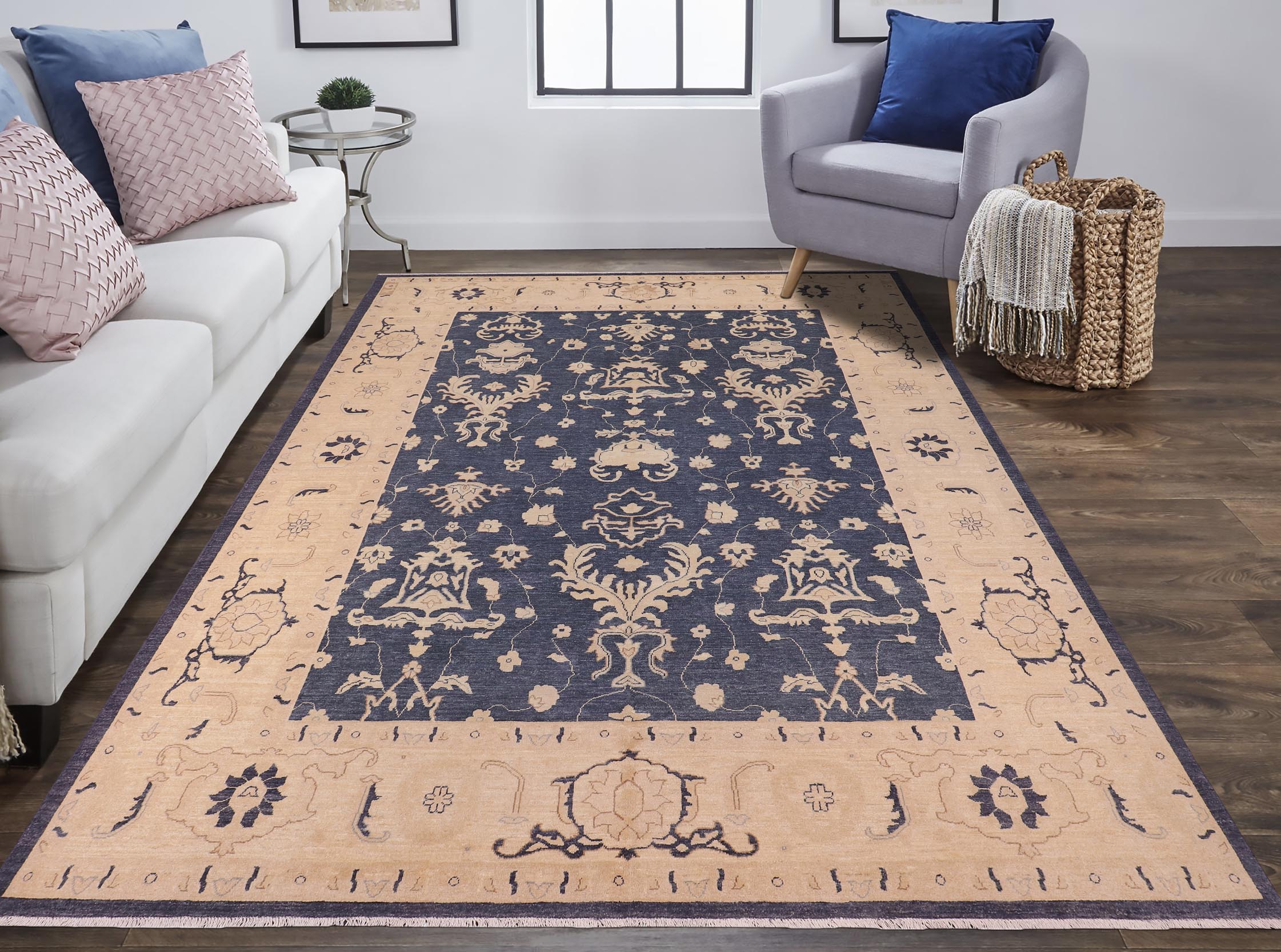 handmade Traditional Kafkaz Bluish Gray Beige Hand Knotted RECTANGLE 100% WOOL area rug 9x12