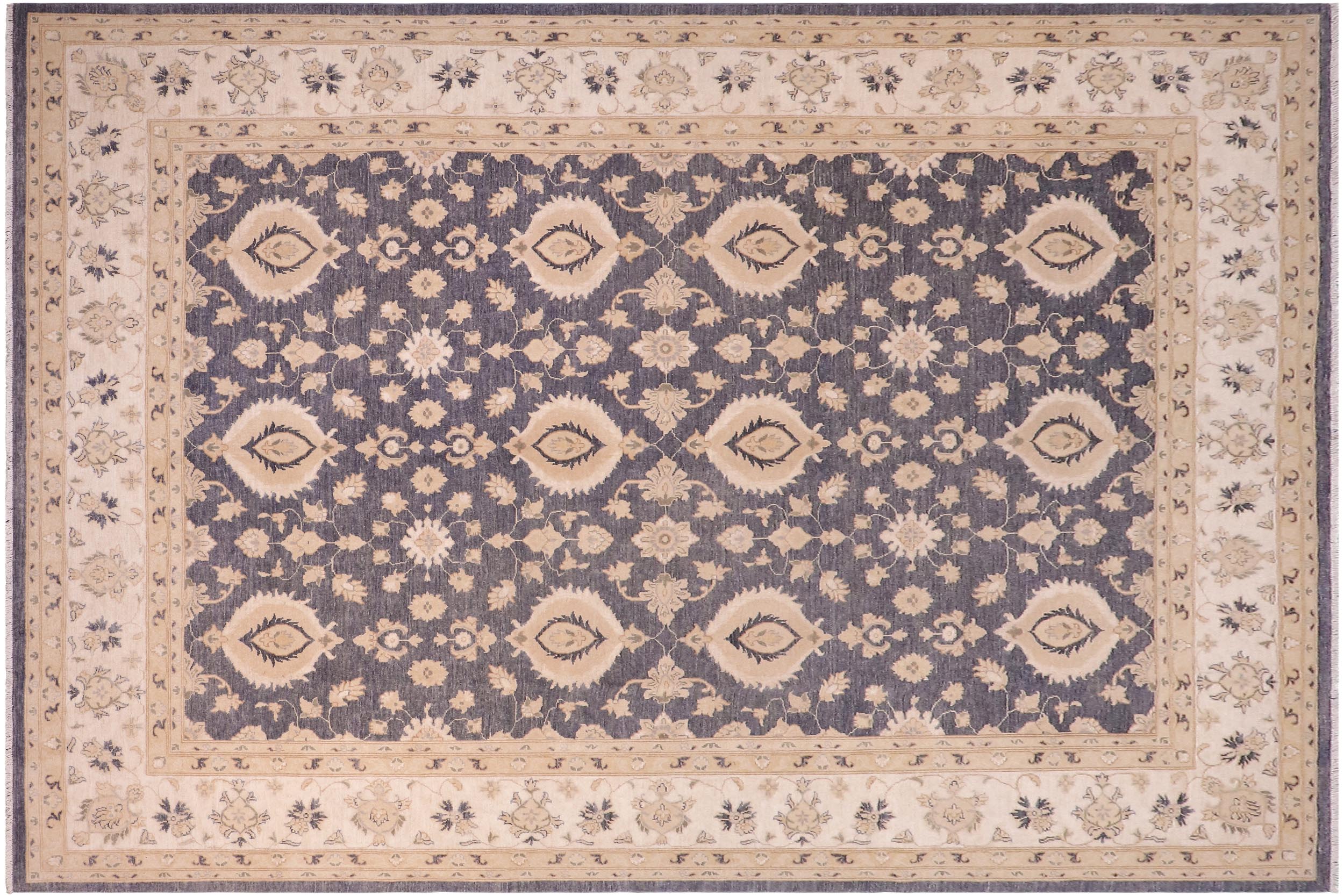 handmade Transitional Kafkaz Drk. Gray Ivory Hand Knotted RECTANGLE 100% WOOL area rug 10' x 14'