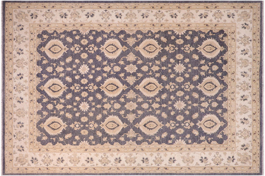 handmade Transitional Kafkaz Drk. Gray Ivory Hand Knotted RECTANGLE 100% WOOL area rug 10' x 14'