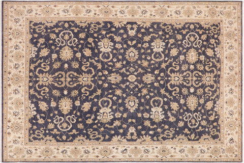 handmade Transitional Kafkaz Drk. Gray Ivory Hand Knotted RECTANGLE 100% WOOL area rug 10' x 14'