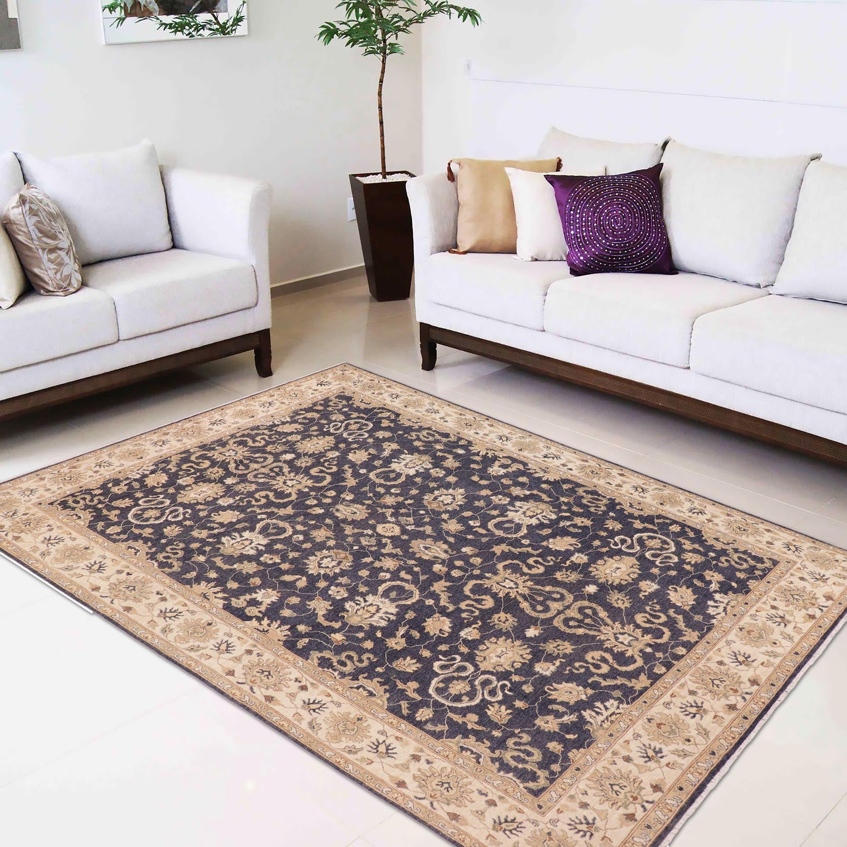handmade Transitional Kafkaz Drk. Gray Ivory Hand Knotted RECTANGLE 100% WOOL area rug 10' x 14'