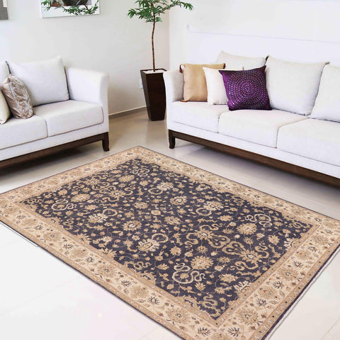 handmade Transitional Kafkaz Drk. Gray Ivory Hand Knotted RECTANGLE 100% WOOL area rug 10' x 14'