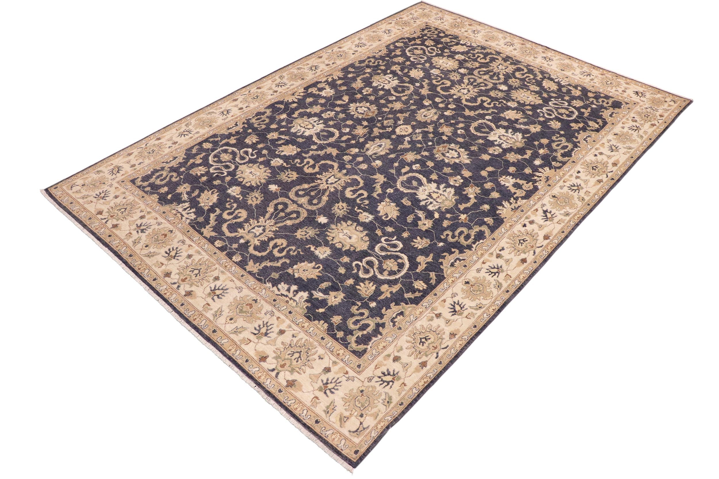 handmade Transitional Kafkaz Drk. Gray Ivory Hand Knotted RECTANGLE 100% WOOL area rug 10' x 14'