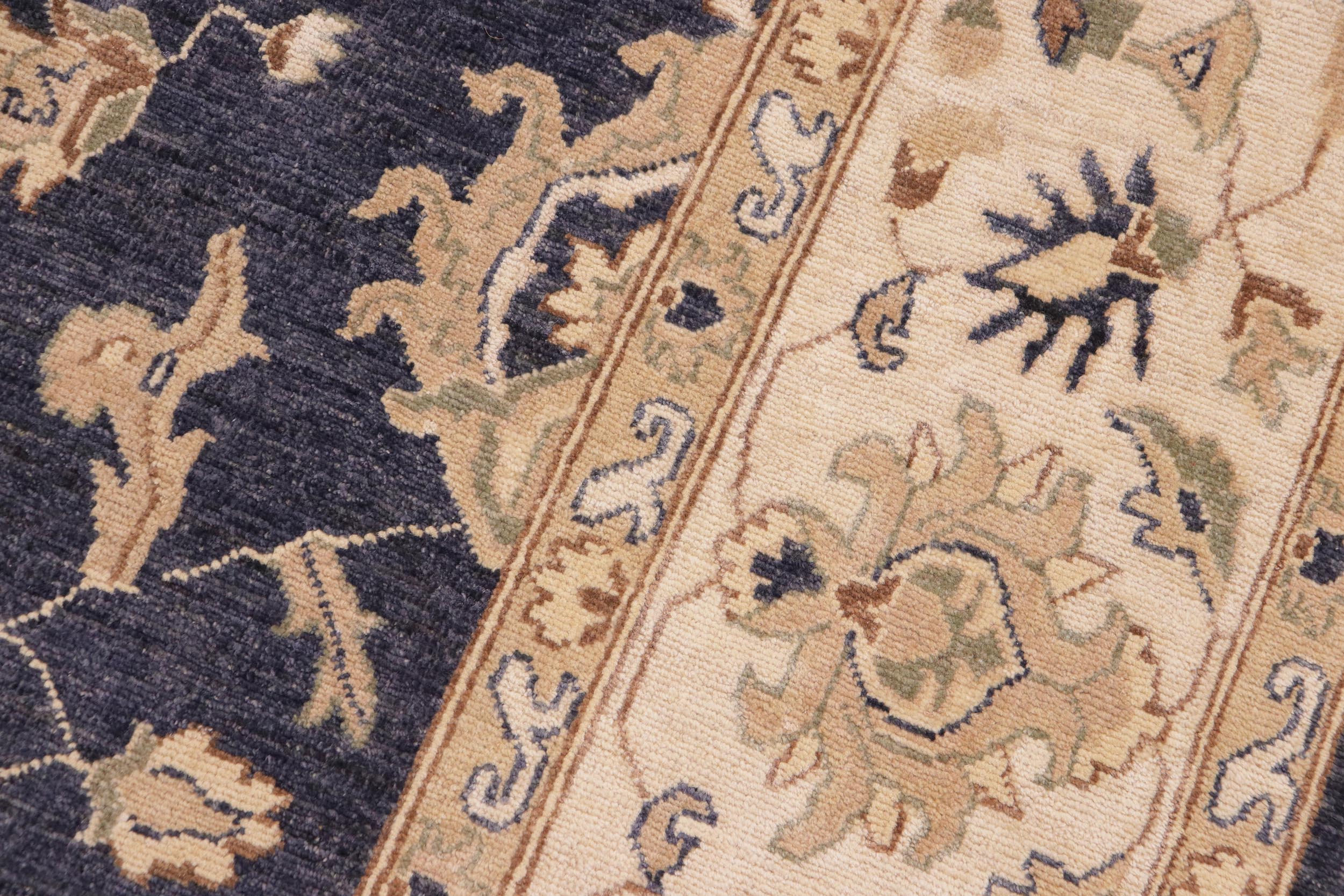 handmade Transitional Kafkaz Drk. Gray Ivory Hand Knotted RECTANGLE 100% WOOL area rug 10' x 14'