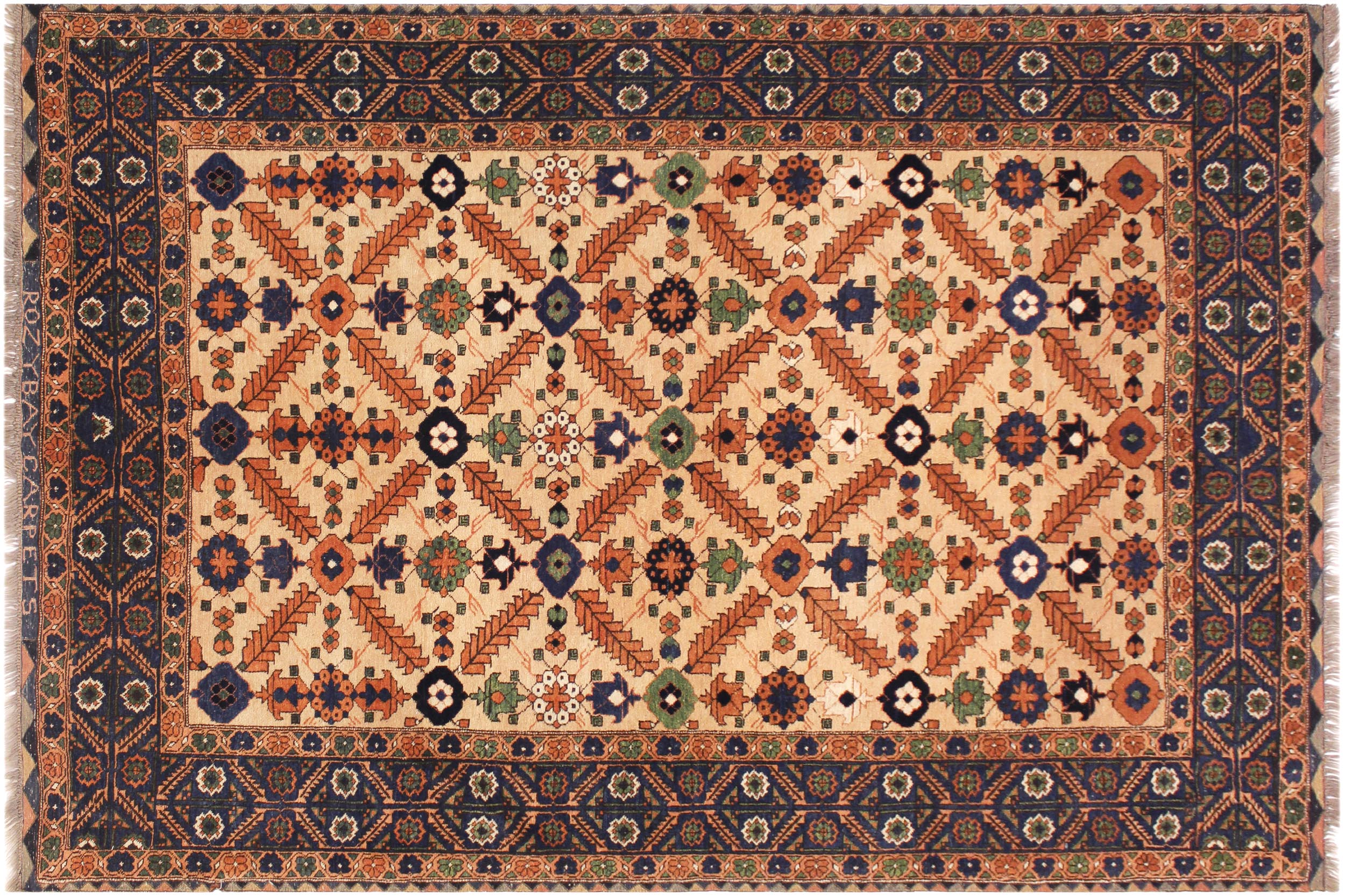 handmade Traditional Antique  Ivory Blue Hand Knotted RECTANGLE 100% WOOL area rug 5x7