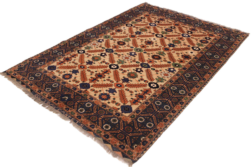 handmade Traditional Antique  Ivory Blue Hand Knotted RECTANGLE 100% WOOL area rug 5x7