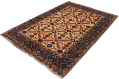 handmade Traditional Antique  Ivory Blue Hand Knotted RECTANGLE 100% WOOL area rug 5x7