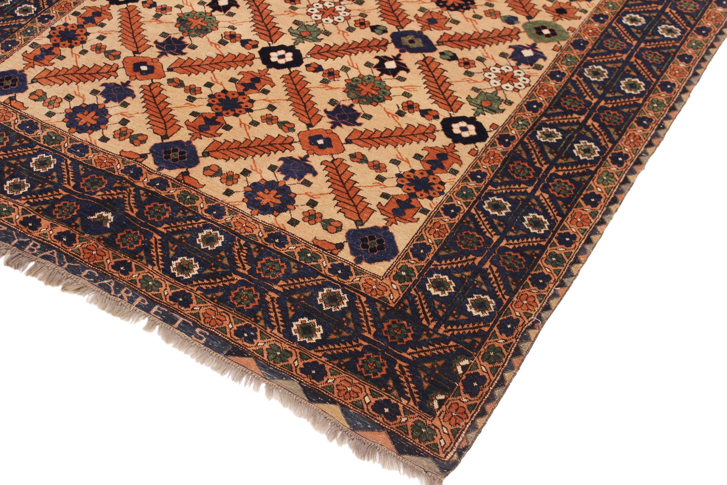 handmade Traditional Antique  Ivory Blue Hand Knotted RECTANGLE 100% WOOL area rug 5x7