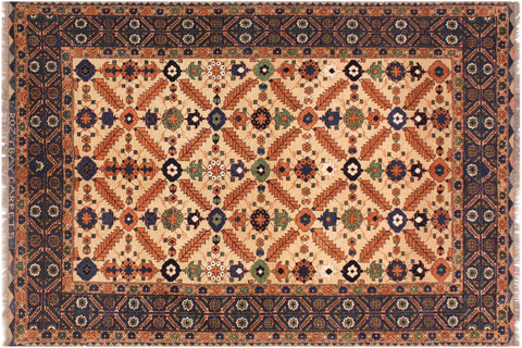 handmade Traditional Antique  Ivory Blue Hand Knotted RECTANGLE 100% WOOL area rug 5x7