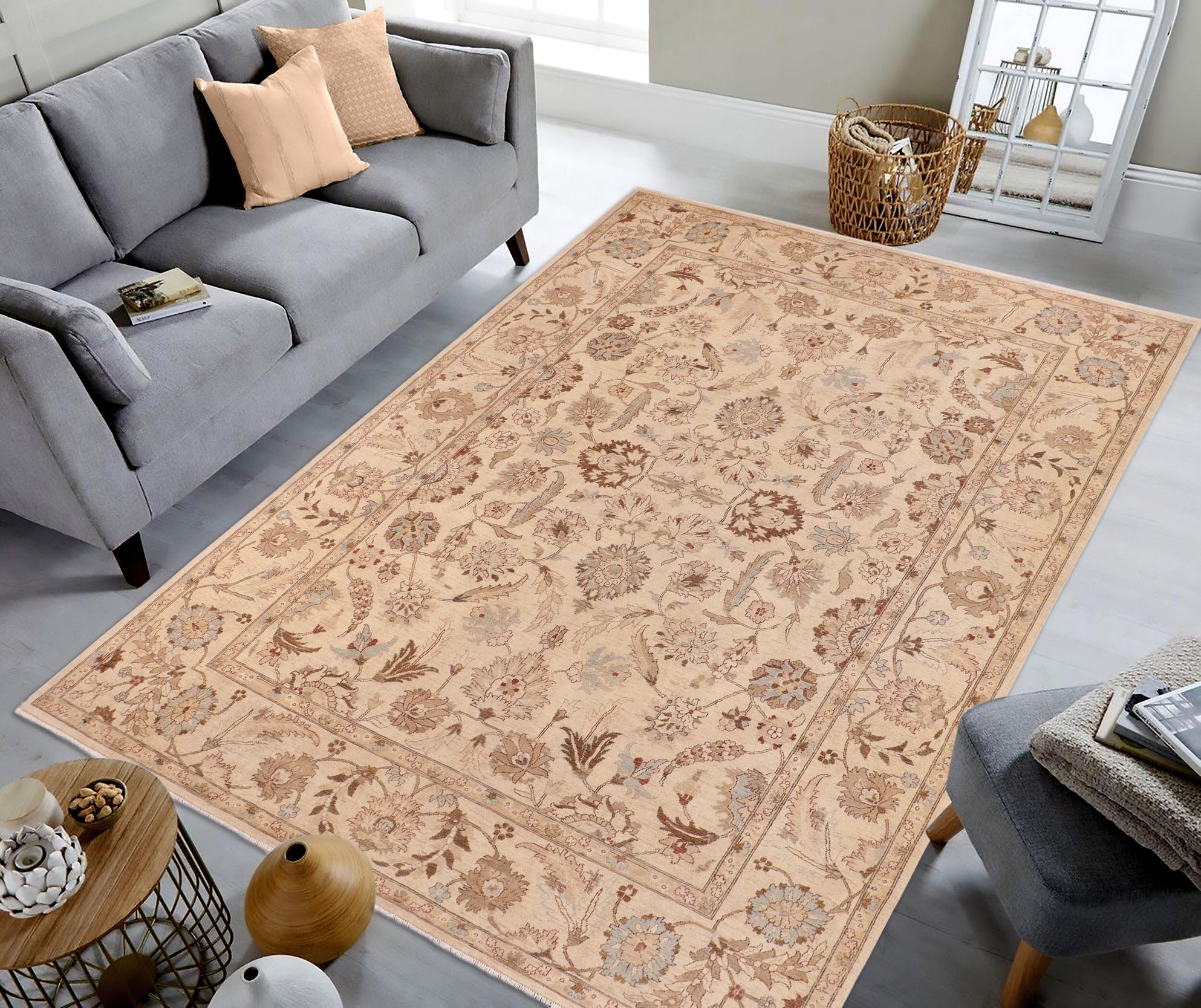 handmade Traditional Kafkaz Beige Tan Hand Knotted RECTANGLE 100% WOOL area rug 10x14