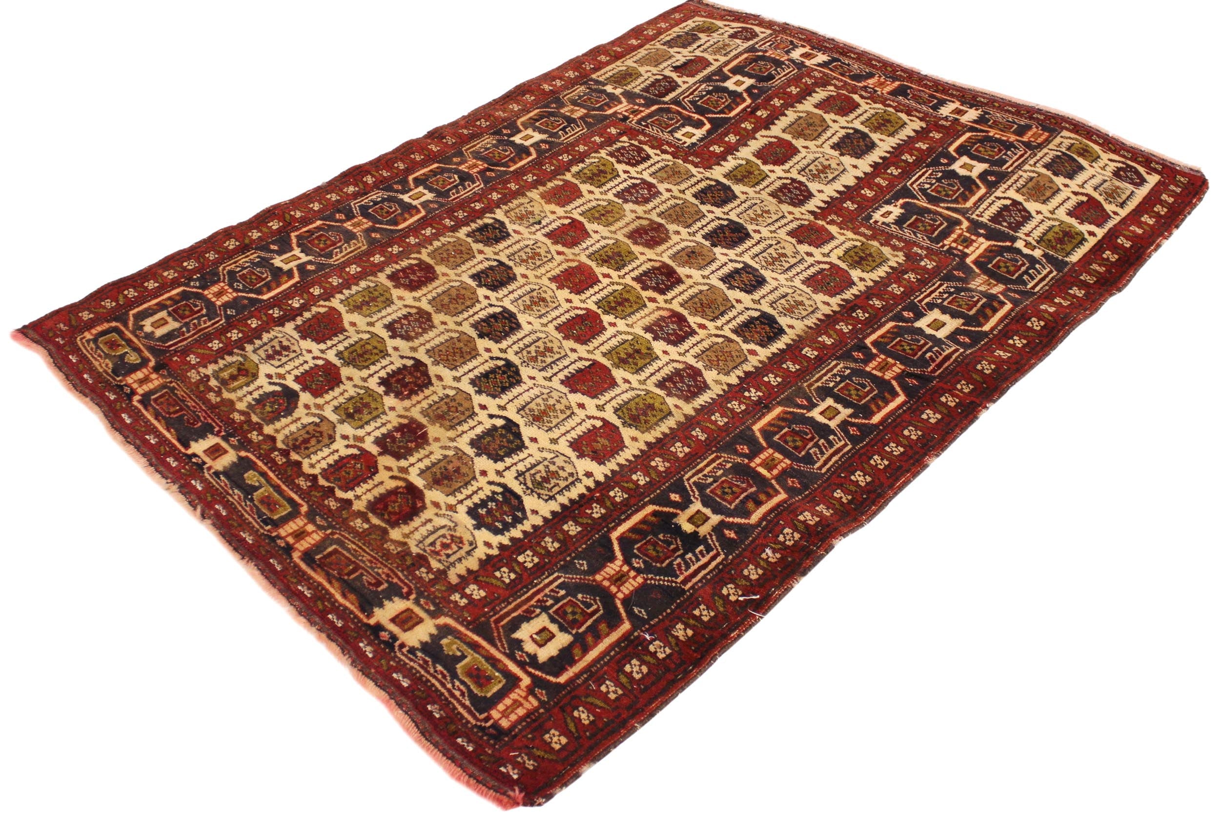 handmade Geometric Balouchi Ivory Blue Hand Knotted RECTANGLE 100% WOOL area rug 3x4