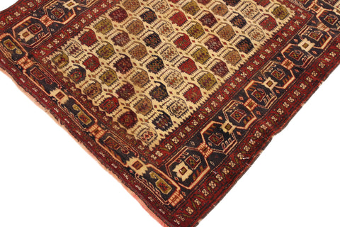 handmade Geometric Balouchi Ivory Blue Hand Knotted RECTANGLE 100% WOOL area rug 3x4