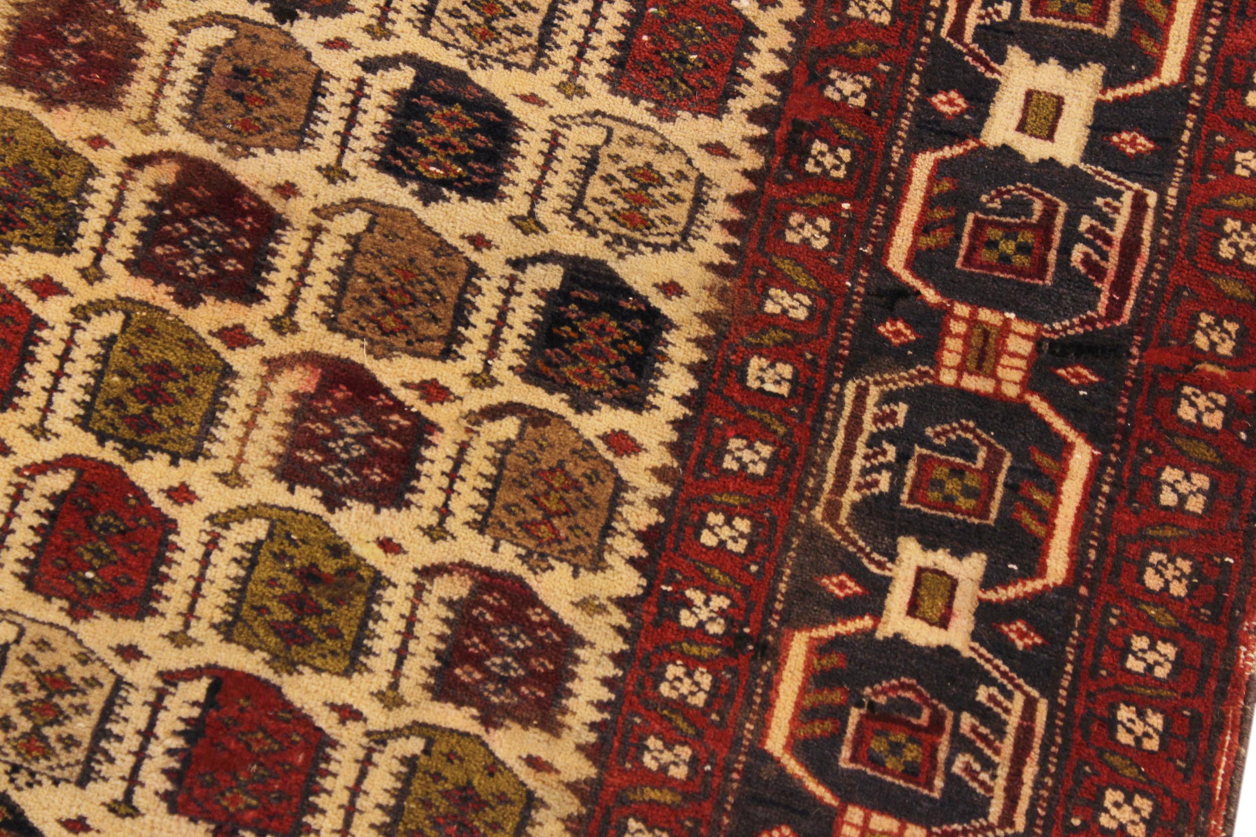 handmade Geometric Balouchi Ivory Blue Hand Knotted RECTANGLE 100% WOOL area rug 3x4