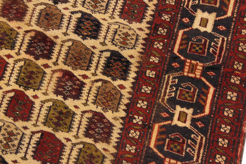 handmade Geometric Balouchi Ivory Blue Hand Knotted RECTANGLE 100% WOOL area rug 3x4