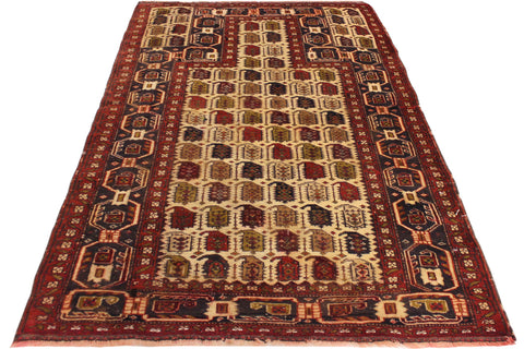 handmade Geometric Balouchi Ivory Blue Hand Knotted RECTANGLE 100% WOOL area rug 3x4