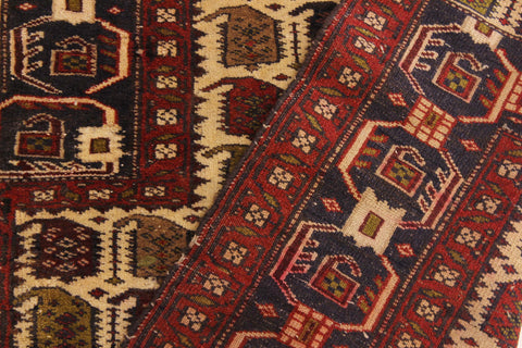 handmade Geometric Balouchi Ivory Blue Hand Knotted RECTANGLE 100% WOOL area rug 3x4