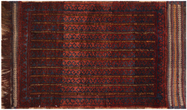 handmade Geometric Balouchi Red Blue Hand Knotted RECTANGLE 100% WOOL area rug 2x3