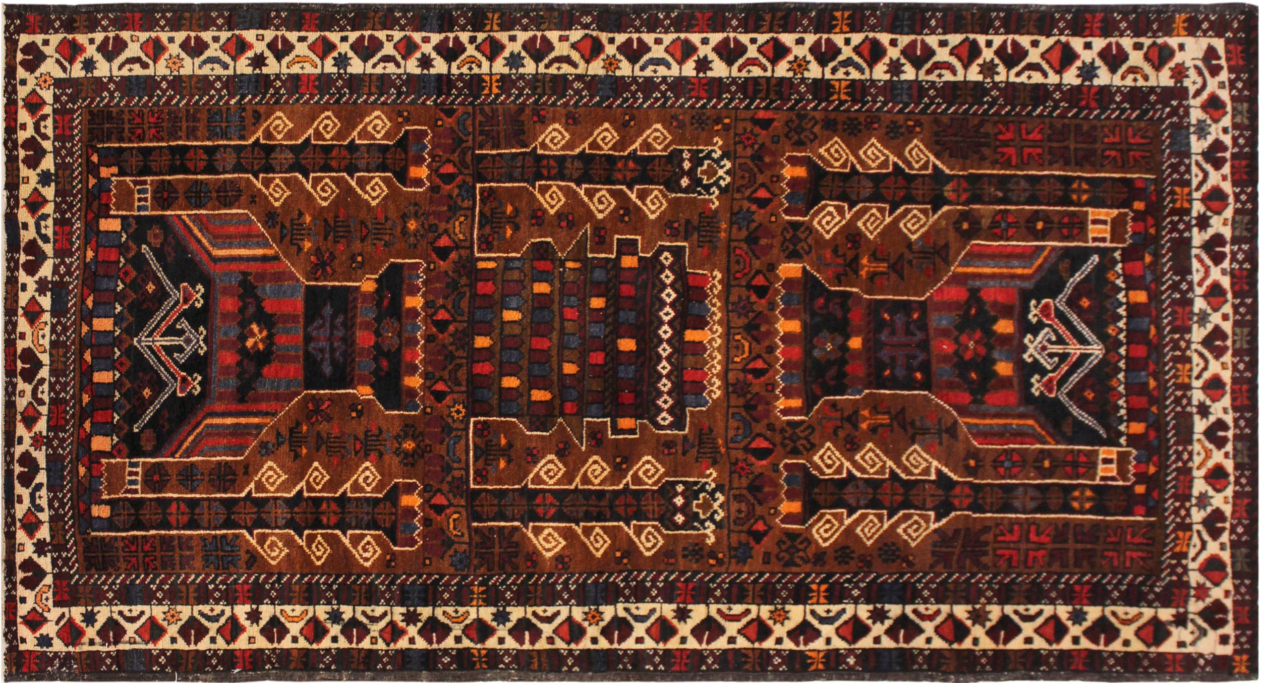 handmade Geometric Balouchi Brown Ivory Hand Knotted RECTANGLE 100% WOOL area rug 3x6