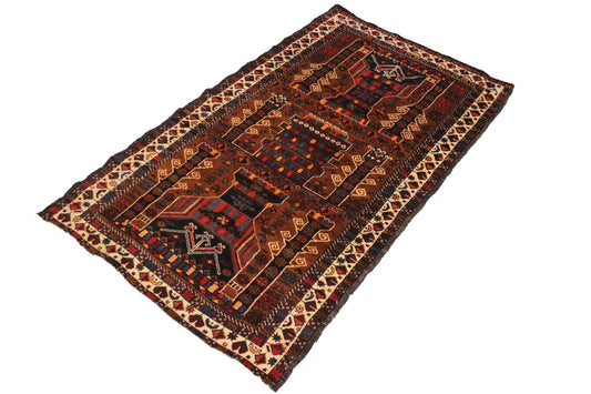 handmade Geometric Balouchi Brown Ivory Hand Knotted RECTANGLE 100% WOOL area rug 3x6