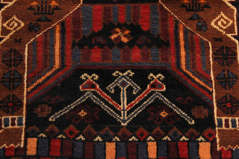 handmade Geometric Balouchi Brown Ivory Hand Knotted RECTANGLE 100% WOOL area rug 3x6