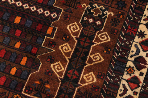 handmade Geometric Balouchi Brown Ivory Hand Knotted RECTANGLE 100% WOOL area rug 3x6