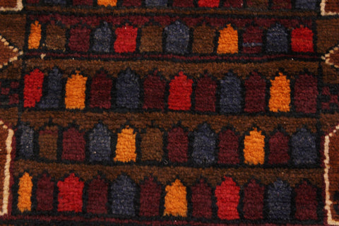 handmade Geometric Balouchi Brown Ivory Hand Knotted RECTANGLE 100% WOOL area rug 3x6