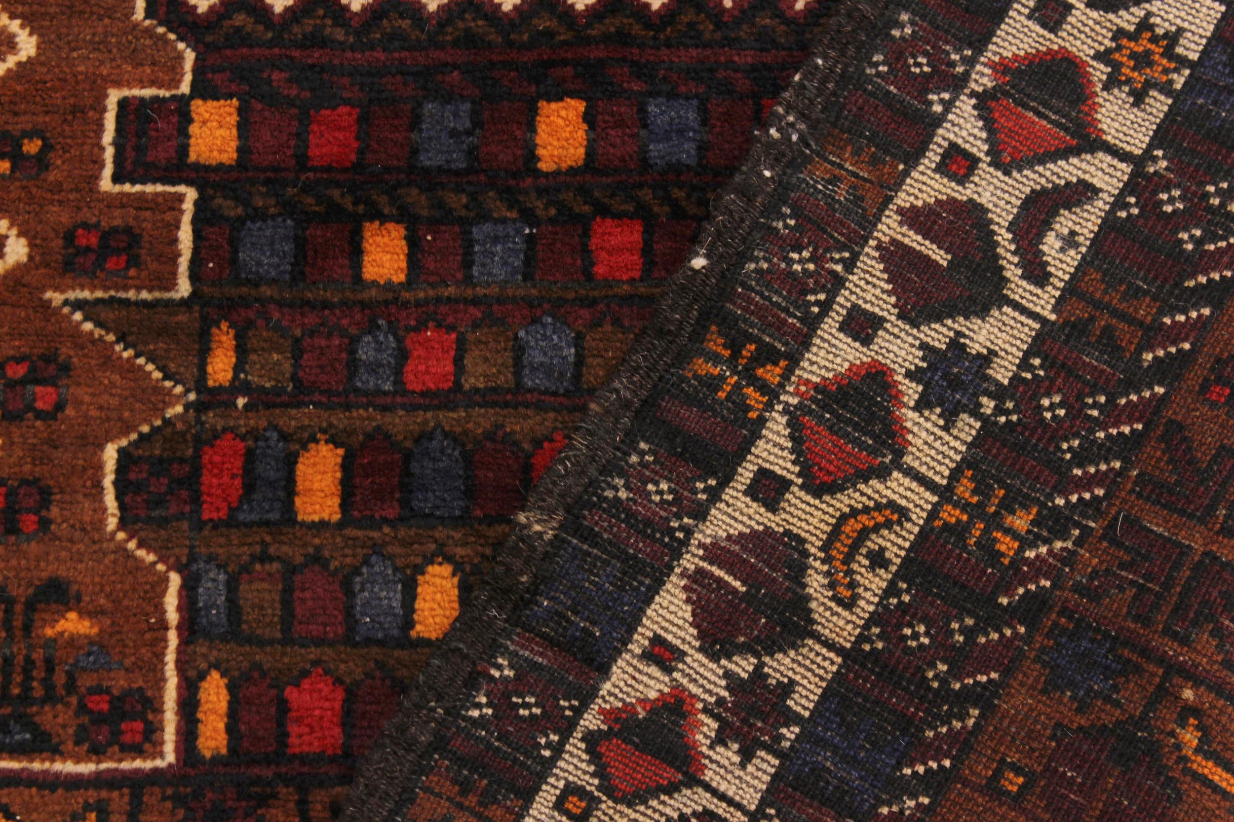 handmade Geometric Balouchi Brown Ivory Hand Knotted RECTANGLE 100% WOOL area rug 3x6