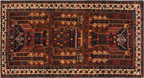 handmade Geometric Balouchi Brown Ivory Hand Knotted RECTANGLE 100% WOOL area rug 3x6