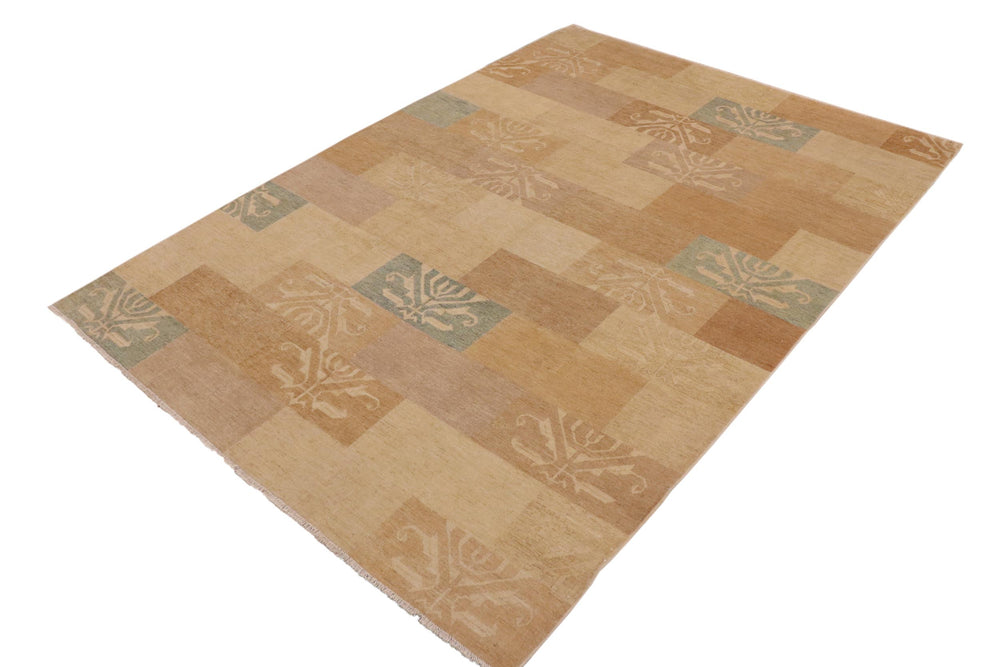 handmade Modern Gabbeh Tan Blue Hand Knotted RECTANGLE 100% WOOL area rug 10' x 14'