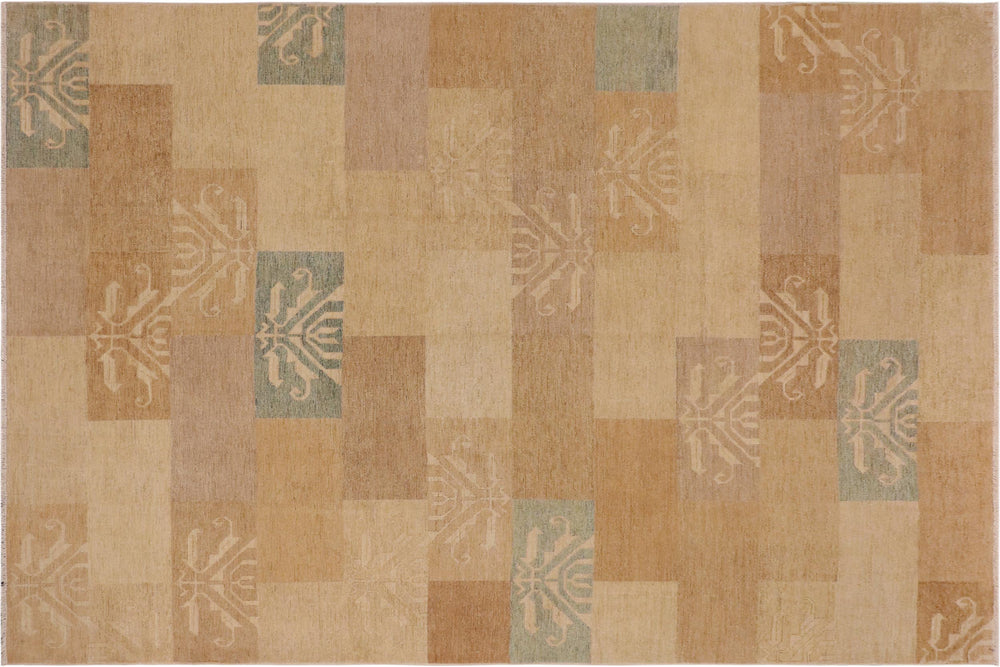 handmade Modern Gabbeh Tan Blue Hand Knotted RECTANGLE 100% WOOL area rug 10' x 14'