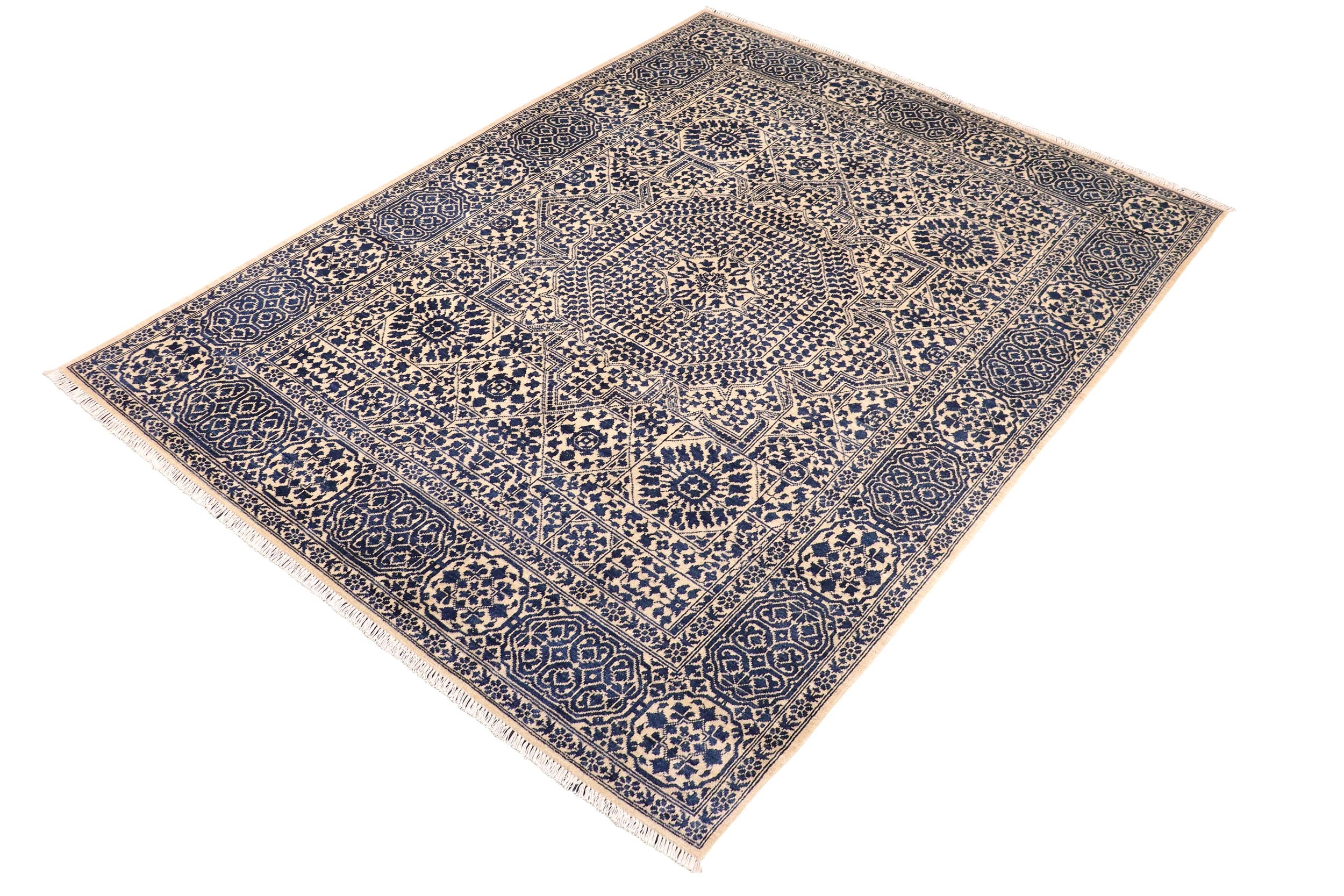 handmade Geometric Mamluk Ivory Beige Hand Knotted RECTANGLE 100% WOOL area rug 8 x 10