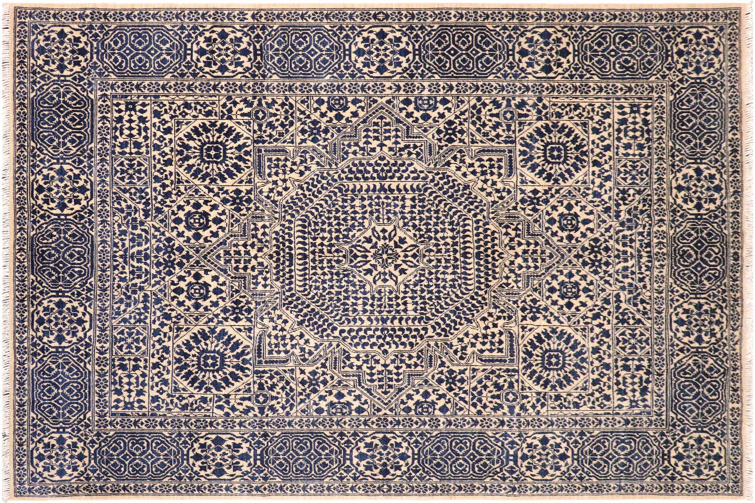 handmade Geometric Mamluk Ivory Beige Hand Knotted RECTANGLE 100% WOOL area rug 8 x 10
