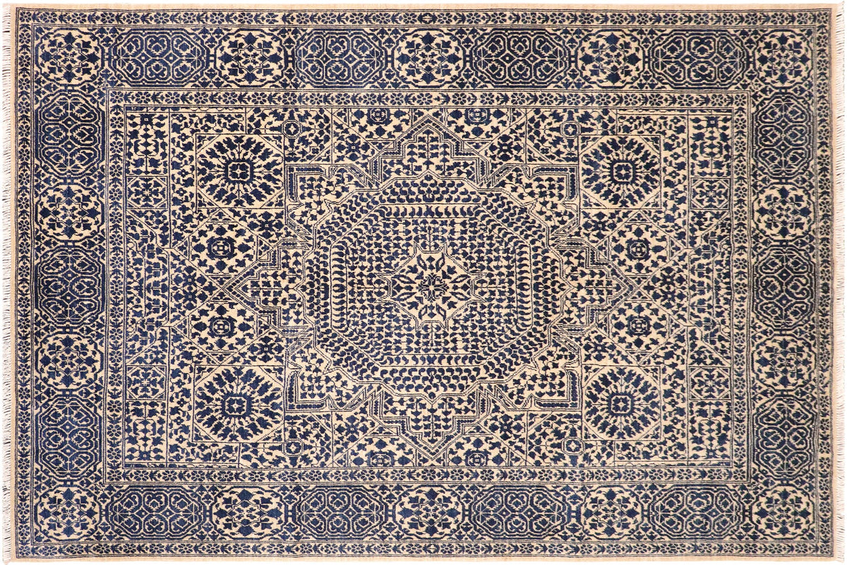 8x10 hand knotted Mamluk wool rug in ivory and beige - Bohemian Mamluk Celestin