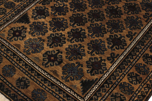 handmade Geometric Balouchi Tan Blue Hand Knotted RECTANGLE 100% WOOL area rug 5x8