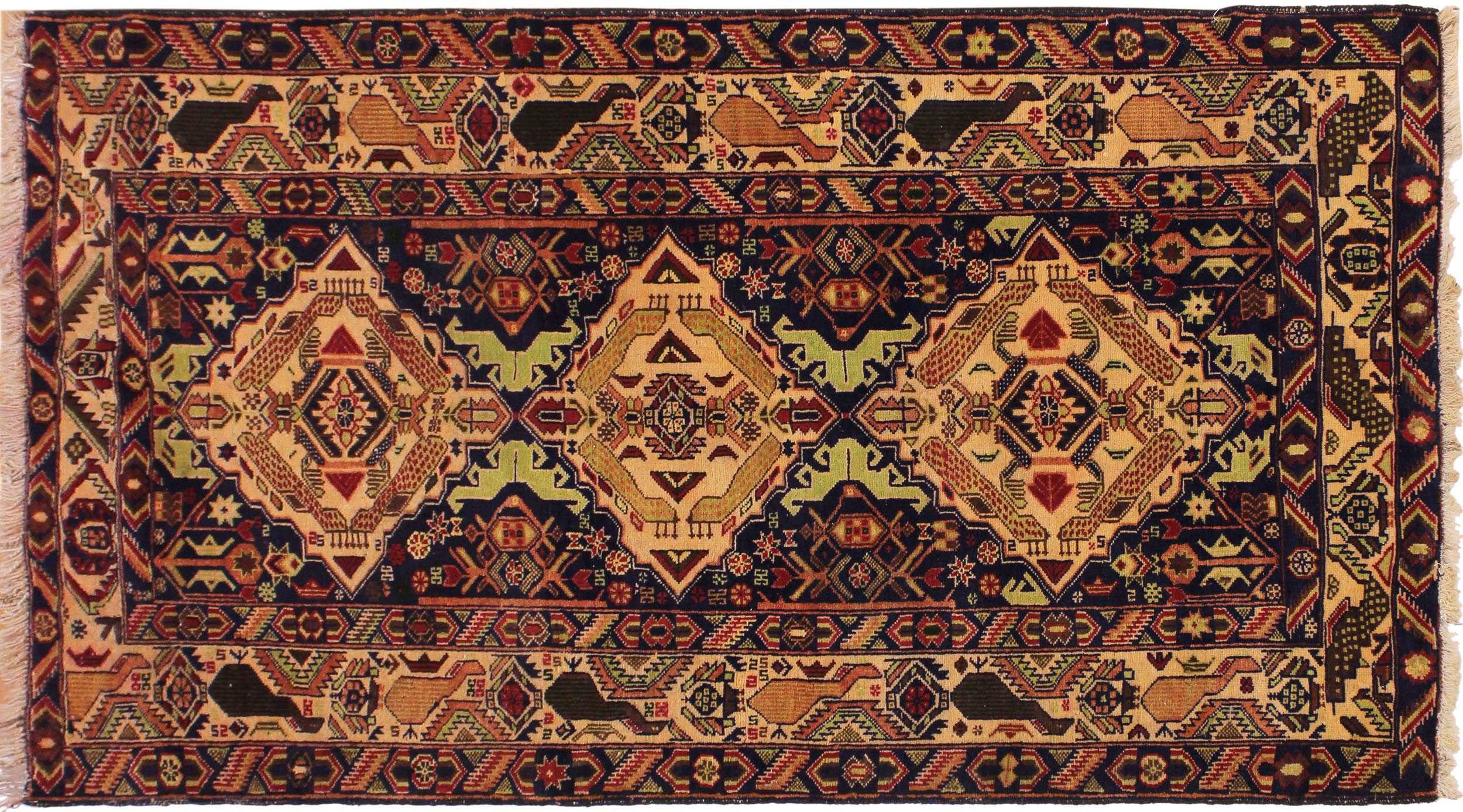 handmade Geometric Balouchi Blue Tan Hand Knotted RECTANGLE 100% WOOL area rug 4x7