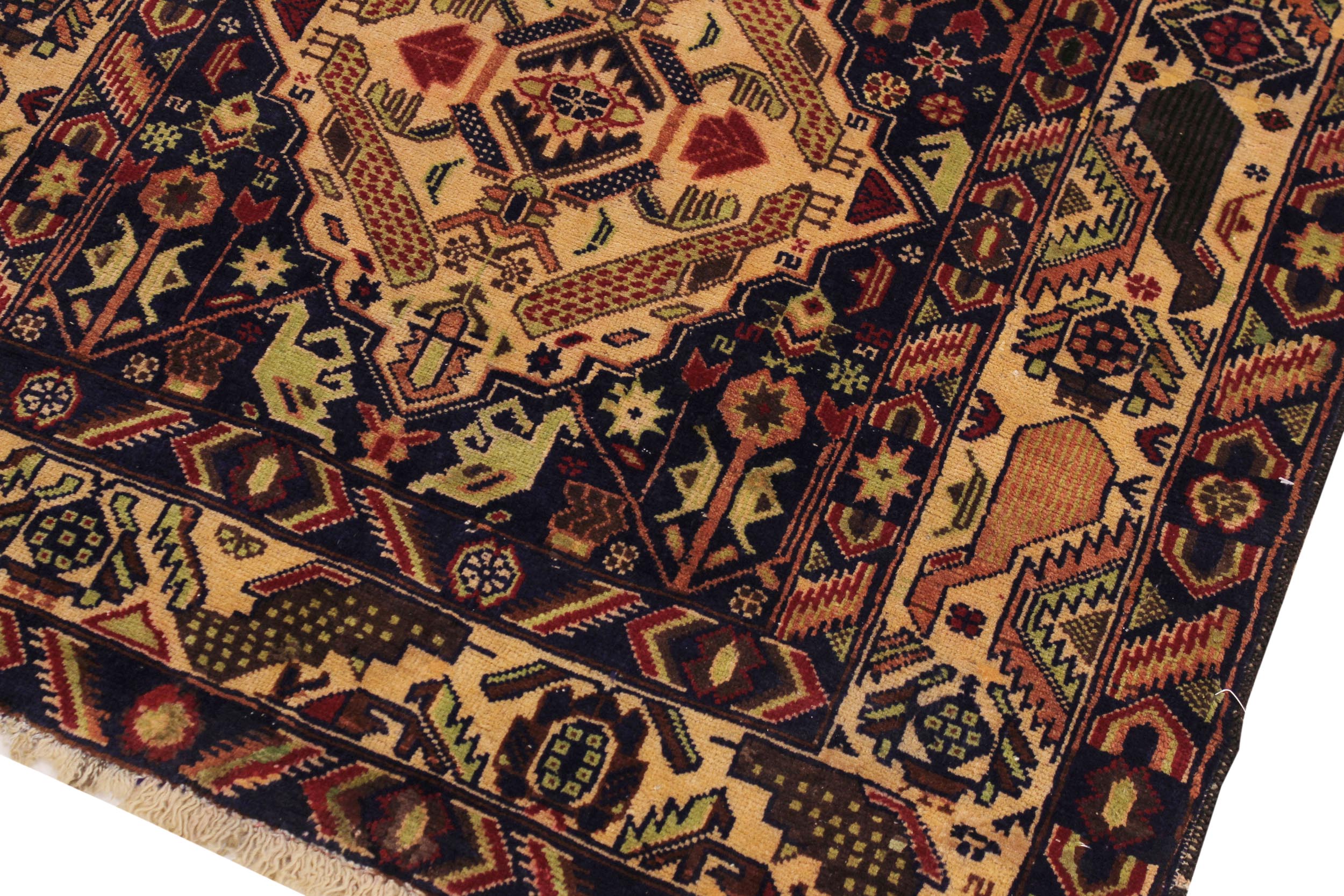 handmade Geometric Balouchi Blue Tan Hand Knotted RECTANGLE 100% WOOL area rug 4x7