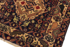 handmade Geometric Balouchi Blue Tan Hand Knotted RECTANGLE 100% WOOL area rug 4x7