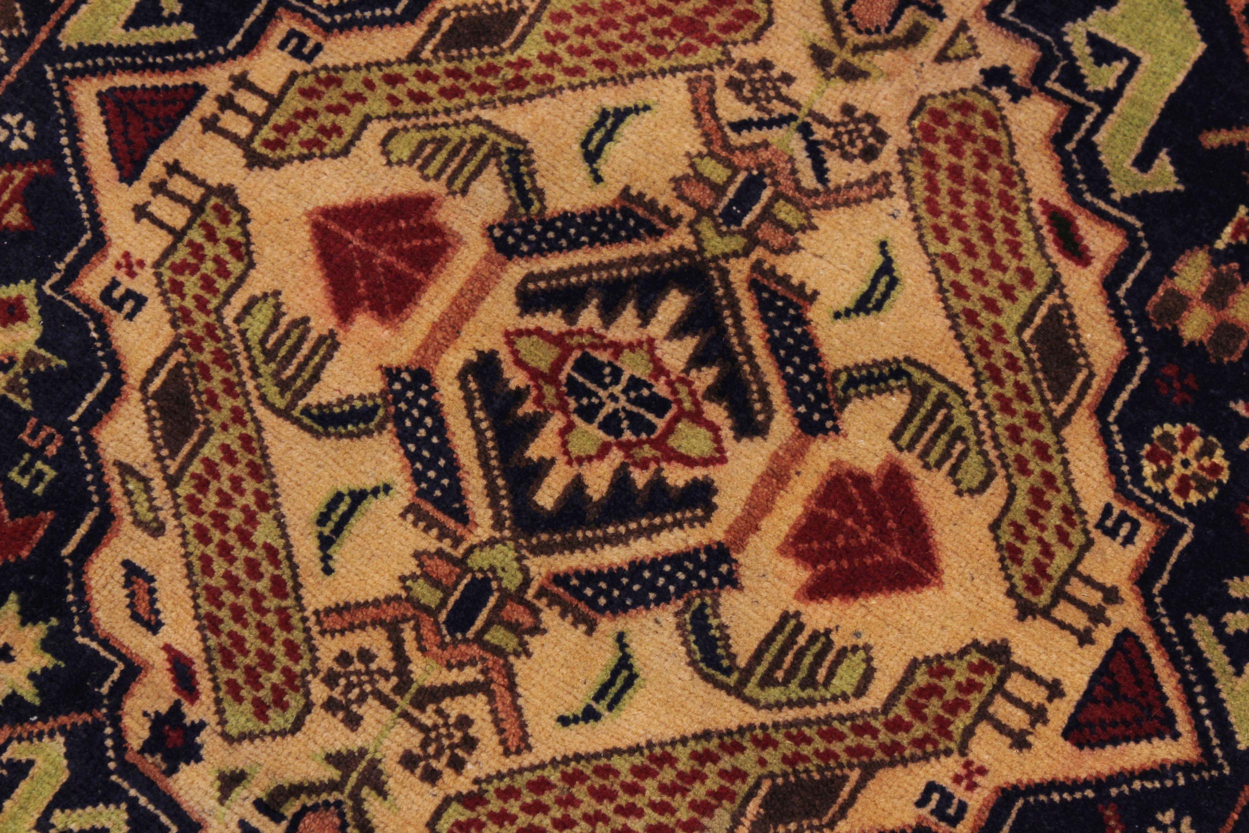 handmade Geometric Balouchi Blue Tan Hand Knotted RECTANGLE 100% WOOL area rug 4x7